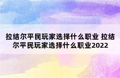 拉结尔平民玩家选择什么职业 拉结尔平民玩家选择什么职业2022